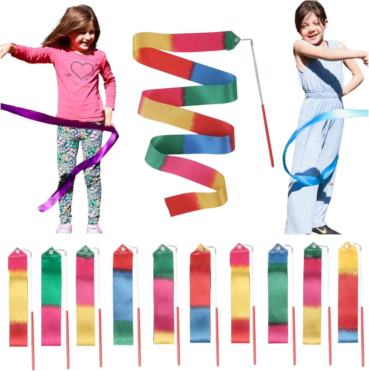 Dance Wands Ribbon Pack, Party Favors for Girls Goodie Bags, Outdoor Kids Rainbow Birthday Party