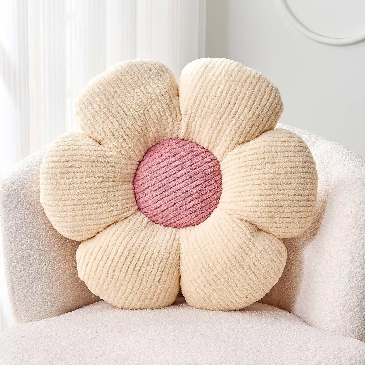 Flower Throw Pillow, Soft White 19.6" Shaped Floor Pillow for Home Decor, Cute Aesthetic Plush