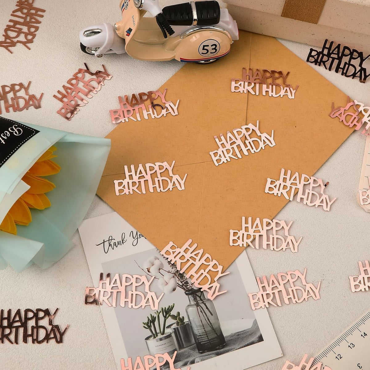 MARFOREVER Rose Gold Happy Birthday Glitter Confetti, Birthday Party Metallic Foil Table Confetti