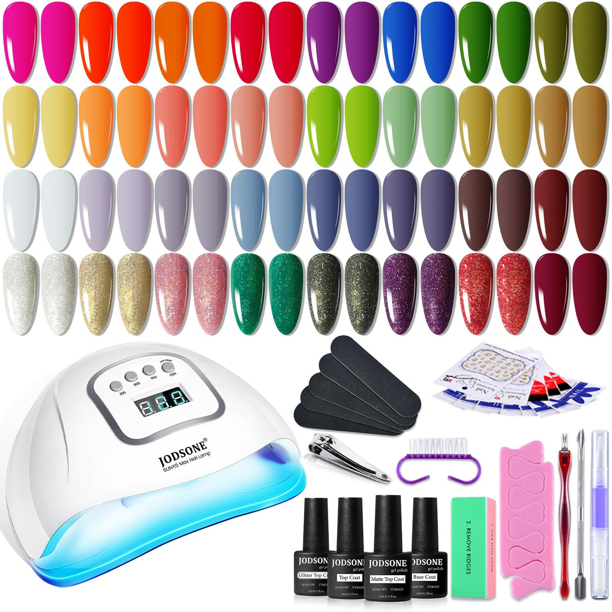 JODSONE Gel Nail Polish Kit with U V Light 32 Colors with Base Coat Matte Glitter Top Coat Gel Nail