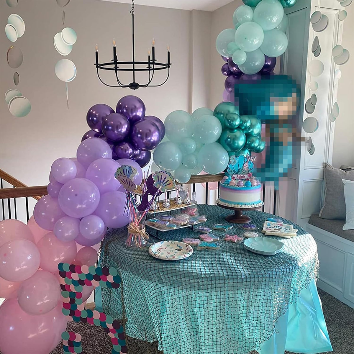 Togvu Mermaid Party Balloon Set, 60 Packs 12 Inches Metallic Purple Pink Green Blue Latex Balloons