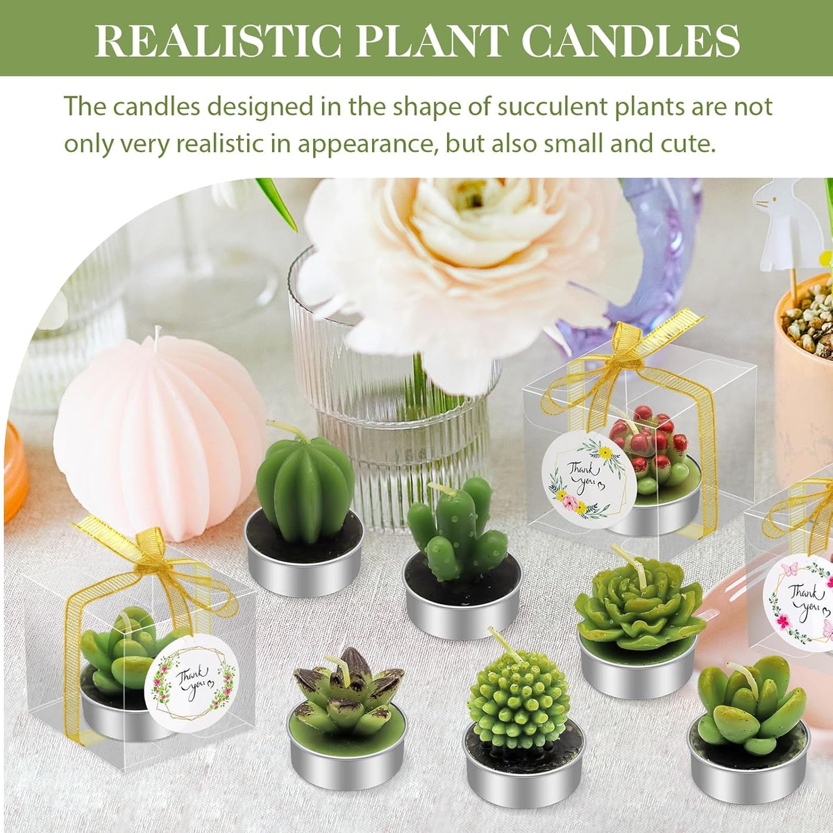 AZEAM 48 Pcs Succulent Candles Party Favors, Bulk Cactus Table Decor for Guests, Mini Tiny Handmade