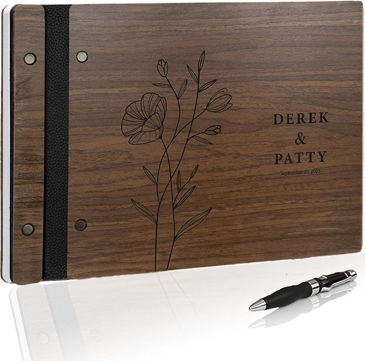 Customized Wooden Guest Book for Weddings, Funerals & Events - Personalized Keepsake Memory Book
