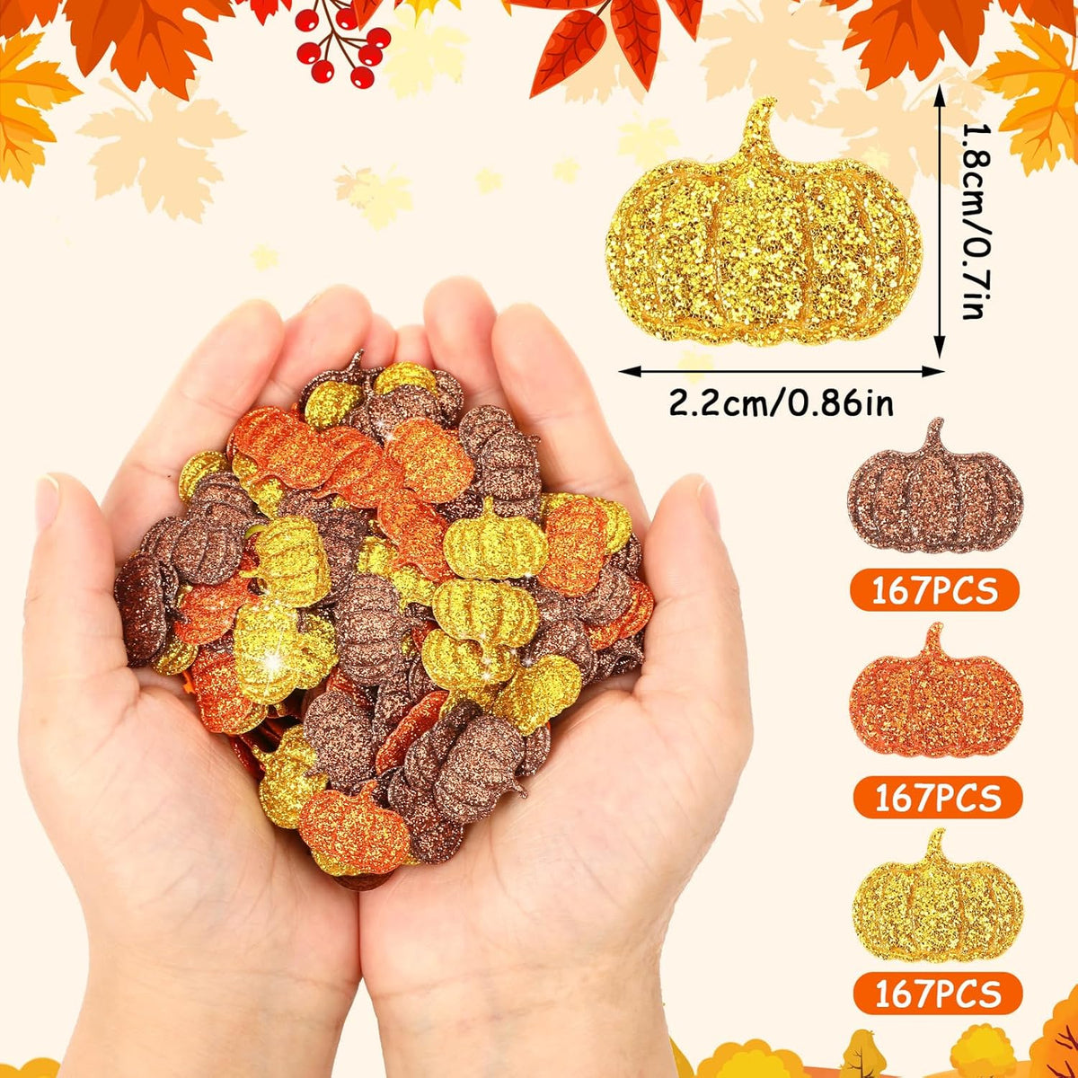 MARFOREVER Fall Felt Pumpkin Glitter Confetti, 500Pcs Thanksgiving Pumpkins Confetti Decorations