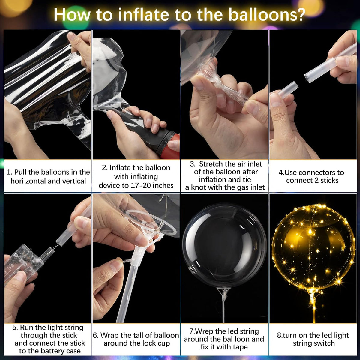 Vinsot 30 Pack LED Bobo Balloons Light Up Balloons Clear Helium Bubble Bobo Glow with String Lights