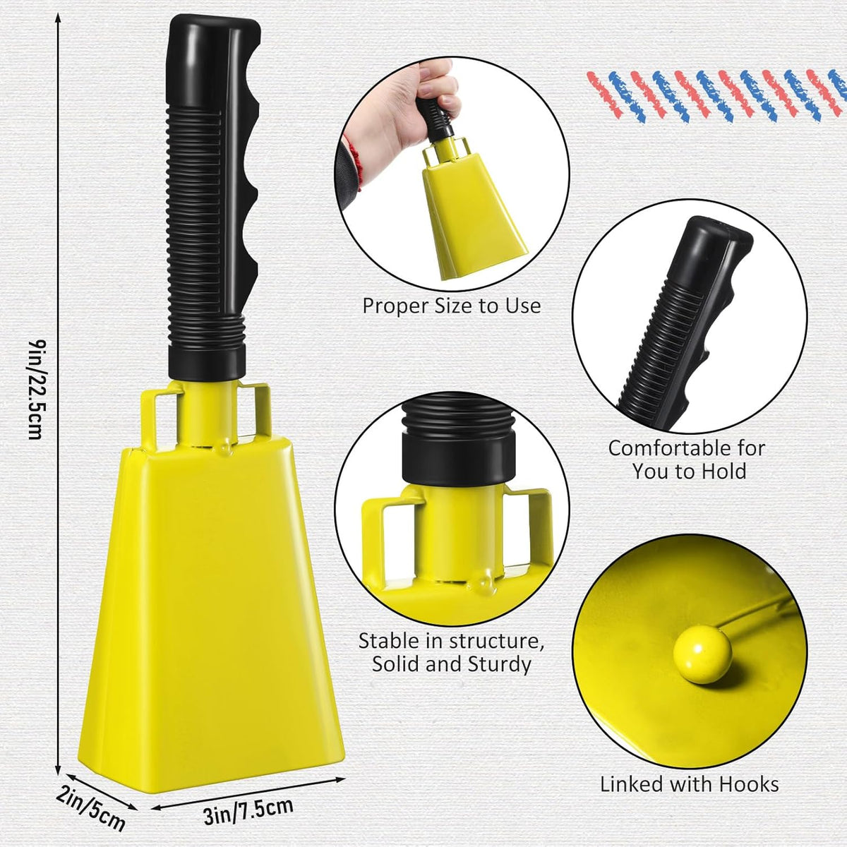 Pelopy 12 Pcs Large Cow Bell 9 '' Cowbell with Handle Cowbells for Sporting Events Hand Percussion