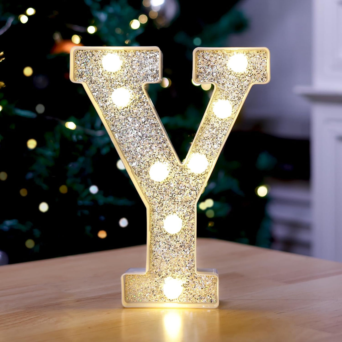Marquee Light Up Letters, Glitter Silver LED Letter Lights Battery Powered Alphabet Letter Sign for