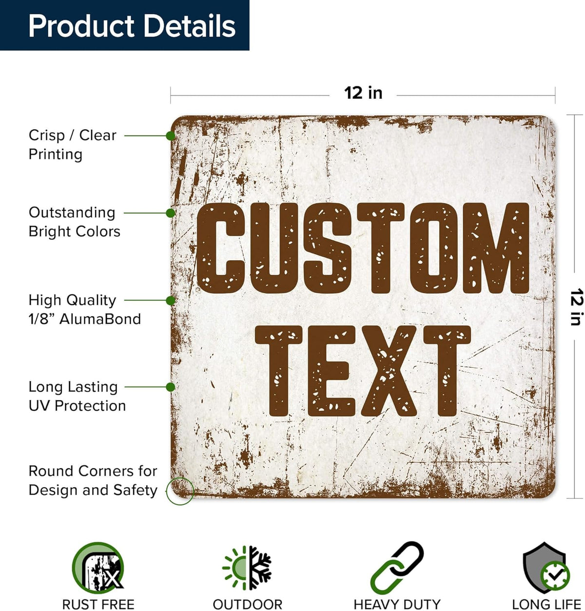 Custom Sign, Custom Street Sign, 11 Font Colors, 13 Font Styles, 4 Hole Options, 22 Sizes, 12x12