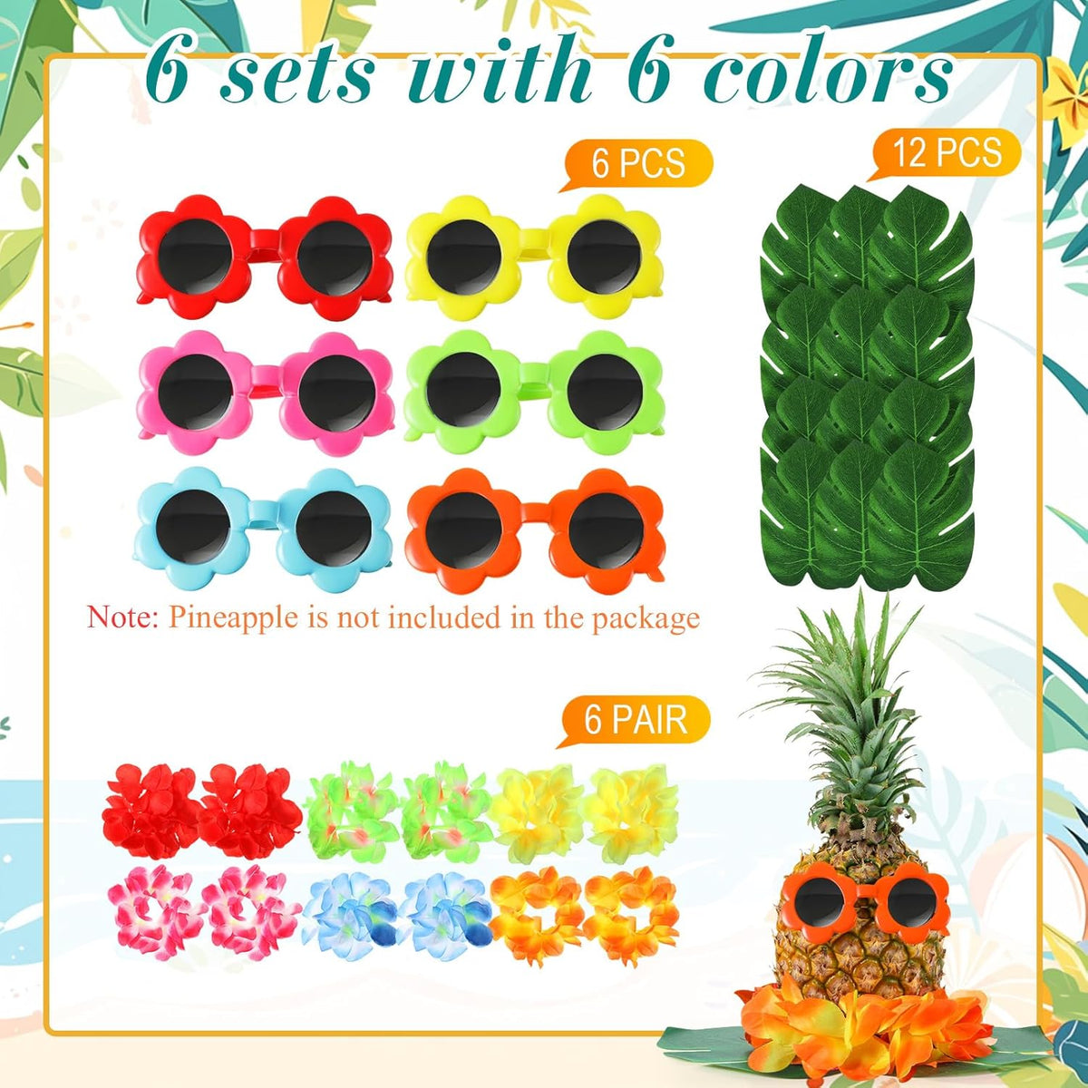 6 Sets Hawaiian Table Centerpieces Pineapple Luau Party Table Decorations Tropical Decor for Beach
