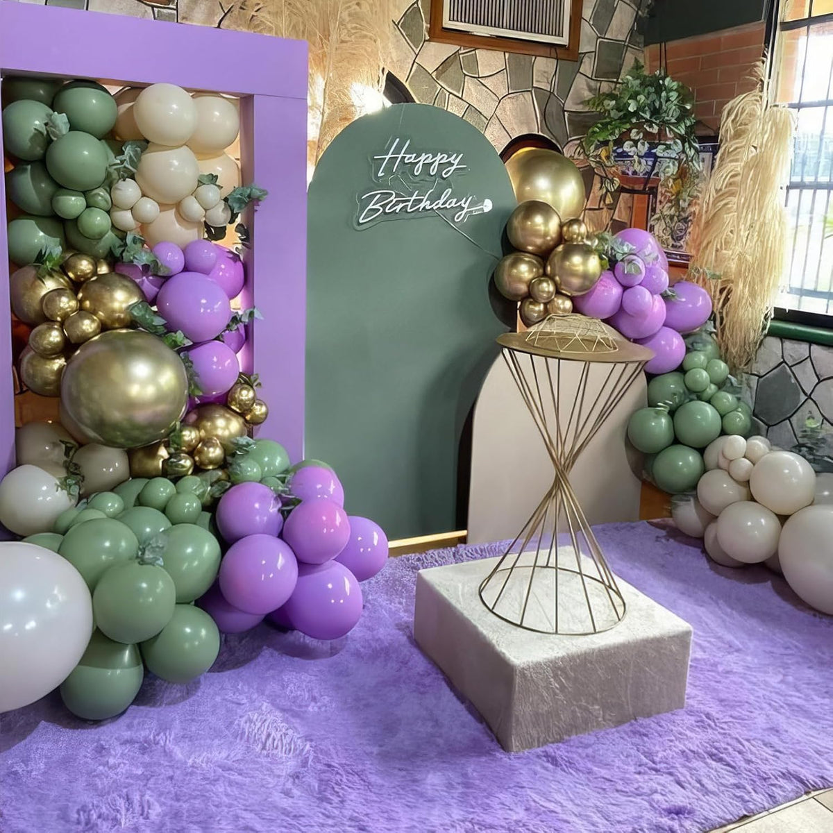 Purple and Sage Green Balloons, Purple Lavender Sage Balloon Cream White Gold Balloons, Light