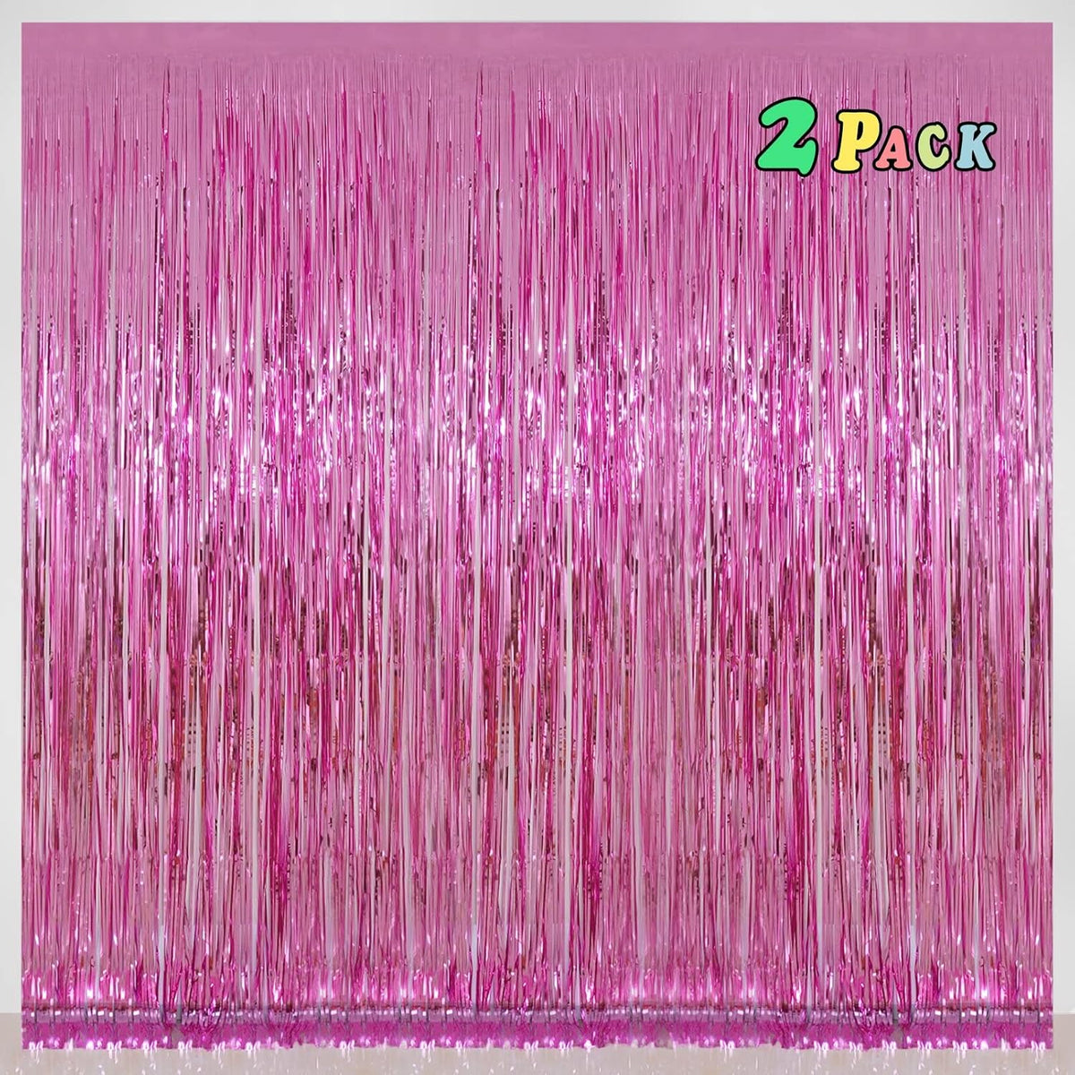 Pink Foil Fringe Curtains Tinsel Backdrop, Melsan 3.2 x 8 ft Metallic Tinsel Curtains Party