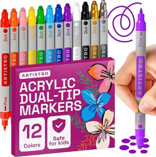 ARTISTRO Vibrant Acrylic Paint Markers for Glass, Rock, Fabric, Wood, Paper, Ceramic, Canvas & More