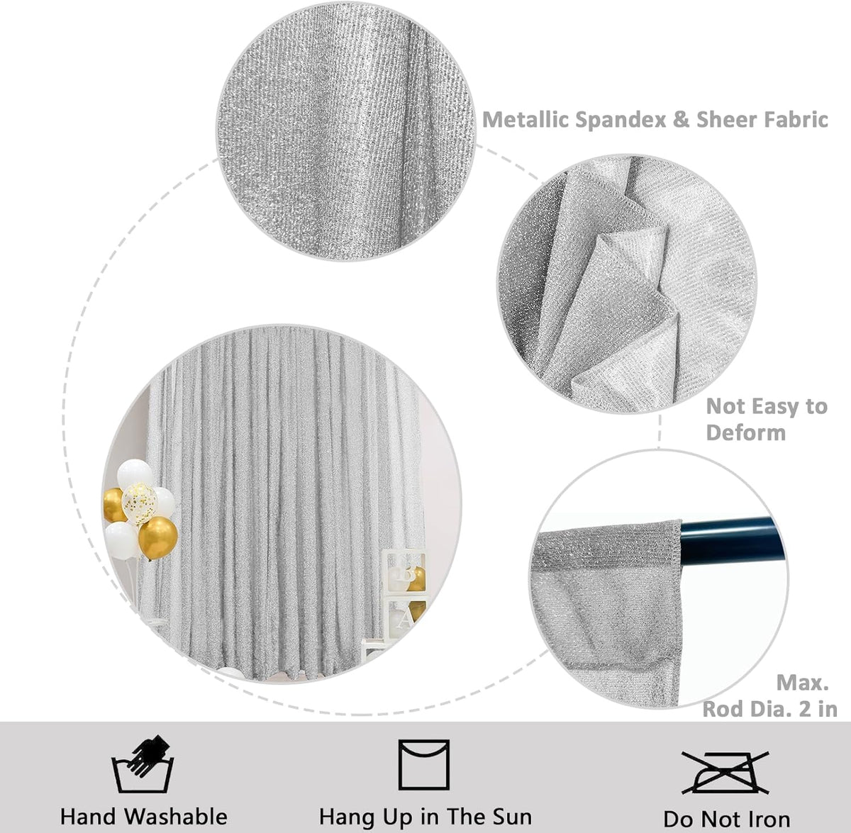 10FT x10FT Silver Metallic Spandex Backdrop, 1 Panel Glitter Sheer Photography Background, Stretchy