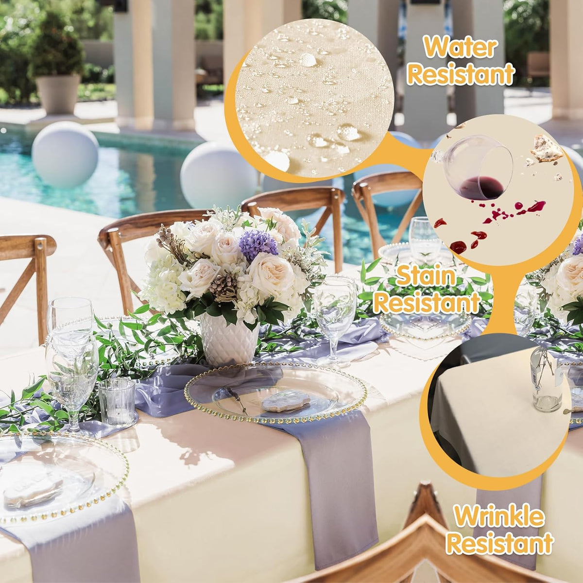 BRILLMAX 4 Pack Beige Tablecloths for 8 Foot Rectangle Tables 90 x 156 Inch - 8ft Rectangular Bulk