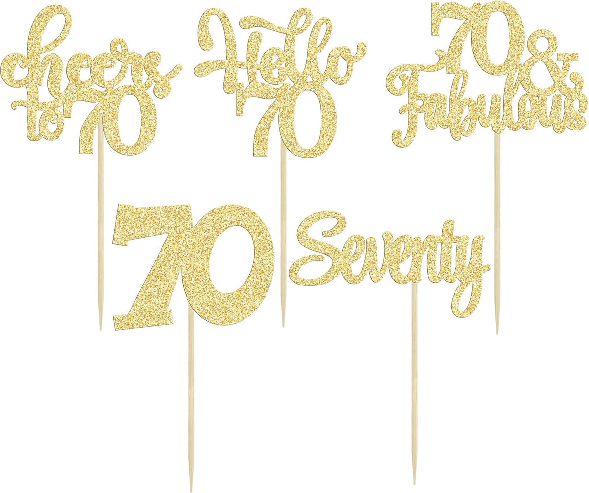 30Pcs Happy 70th Birthday Cupcake Toppers Seventy Cheers to 70 Years Old Birthday Cupcake Picks for