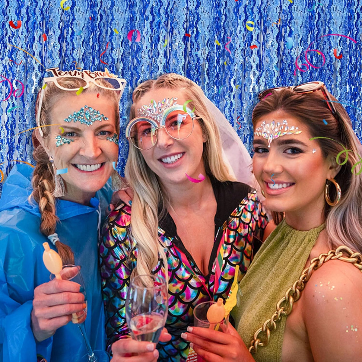 Blue Backdrop Wavy Tinsel Foil Fringe Curtains for Parties Sparkle Metallic Wavy Blue Birthday