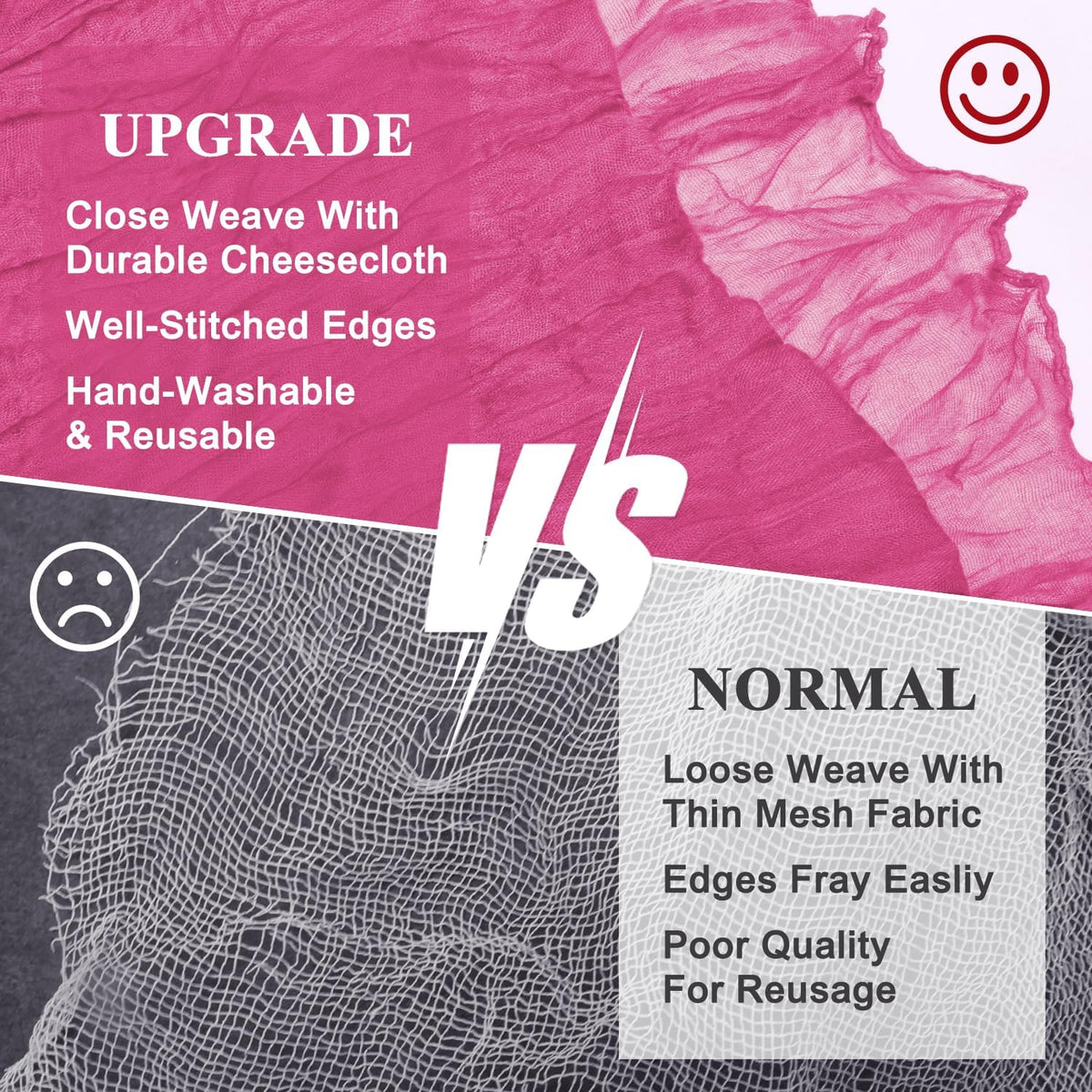 Asee'm 4pcs Cheesecloth Table Runner 120 Inches Long Deep Pink Boho Gauze Cheese Cloth Runner 10FT