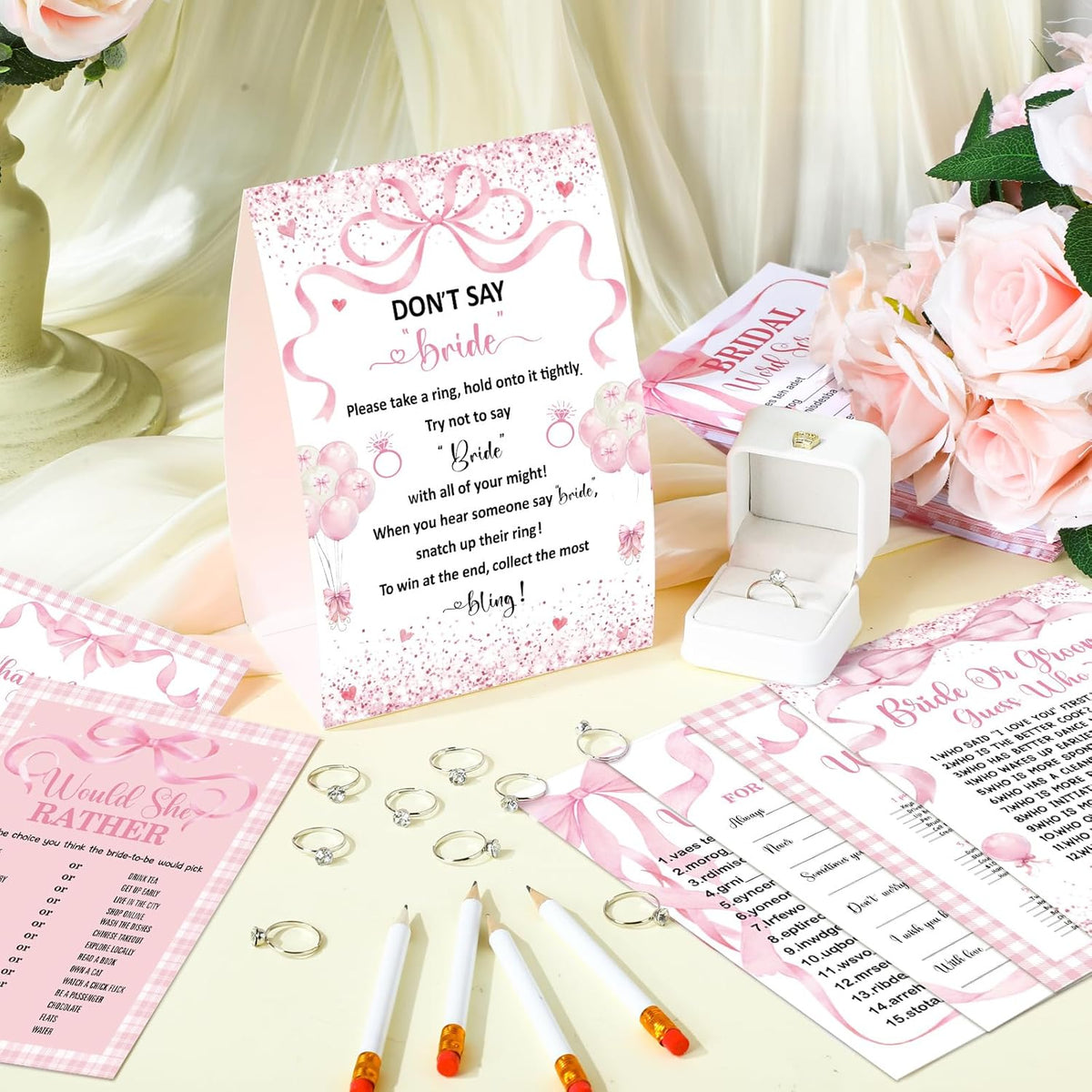 Estune 331 Pcs Bridal Shower Games Supplies, 5 Sets 250 Pcs Wedding Cards 1 Put a Ring on It Bridal
