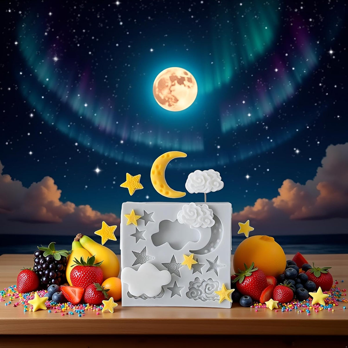 1Pc Star Moon Clouds Shaped Silicone Fondant Molds, Candy Chocolate Molds for DIY Cake Fondant
