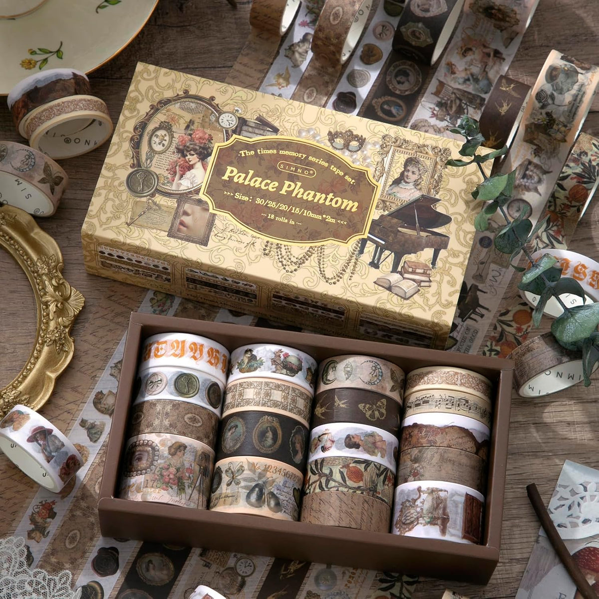 18 Rolls Vintage Victorian Washi Tape Set Journal Tape for Crafts and Journaling DIY Scrapbooking