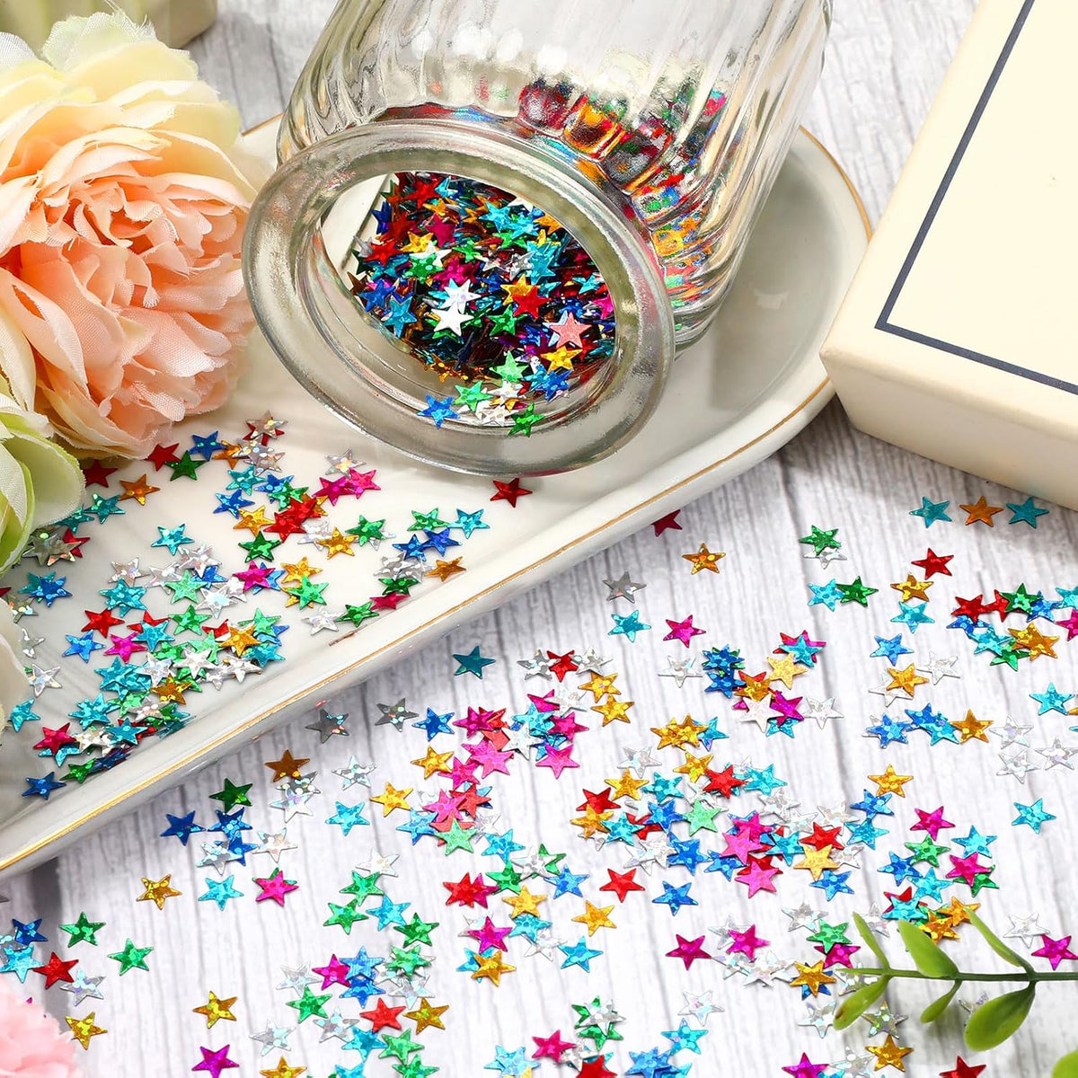 MARFOREVER Rainbow Star Confetti, Glitter Star Confetti Birthday Scatter Table Centerpiece Metallic