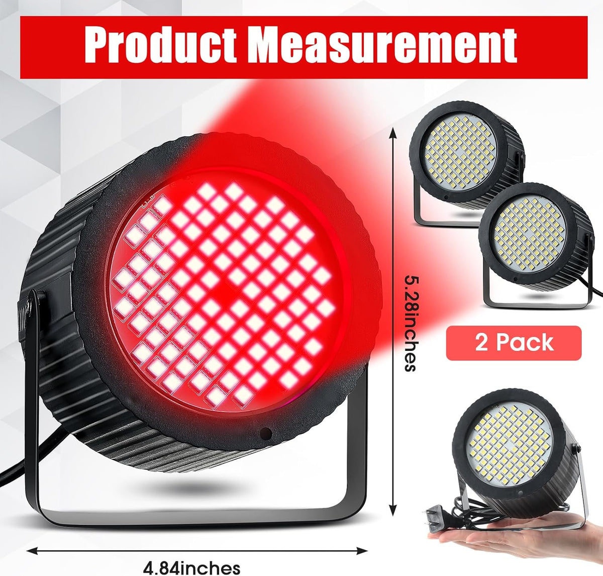 Funtery 2 Pcs Bright White Strobe Light 88 LEDs Flash Party Lighting Speed and Sound Modes Flashing