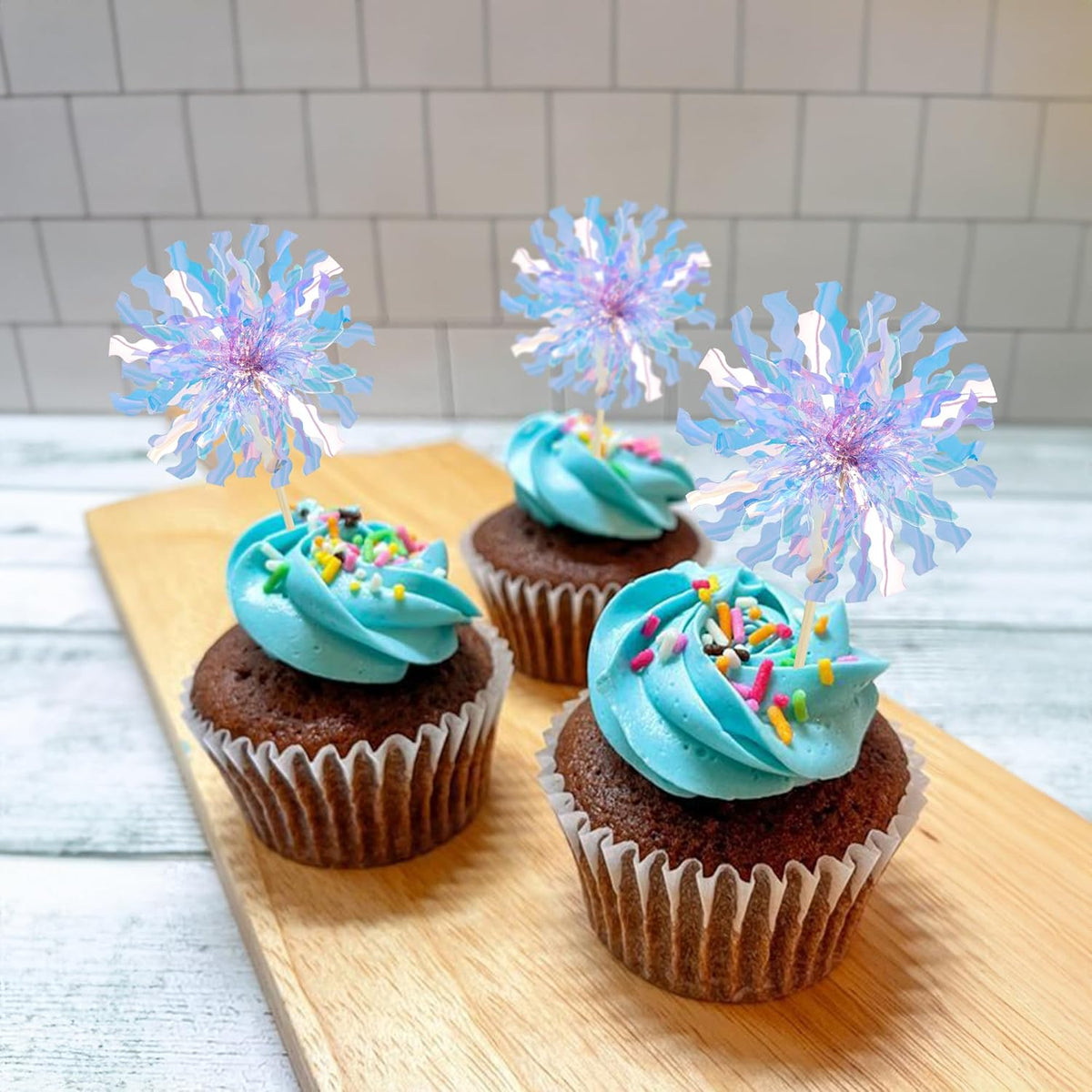 Ephlyn 30Pcs Foil Firework Cupcake Toppers Party Birthday Cake Toppers Supplies Sparkle Tinsel