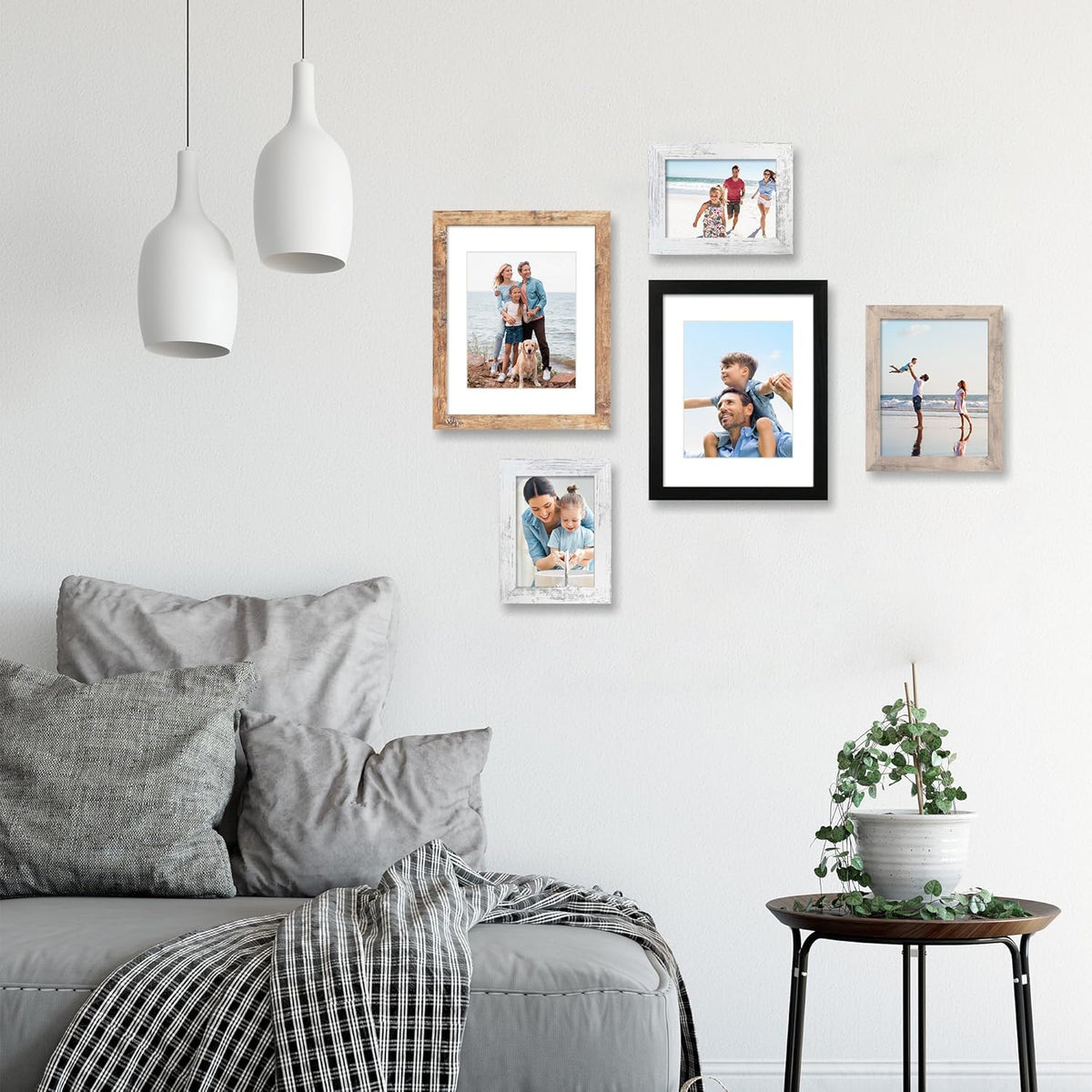 5x7 Picture Frame Set of 4 with High Definition Real Glass, Mixed Color Wood Photo Frames for