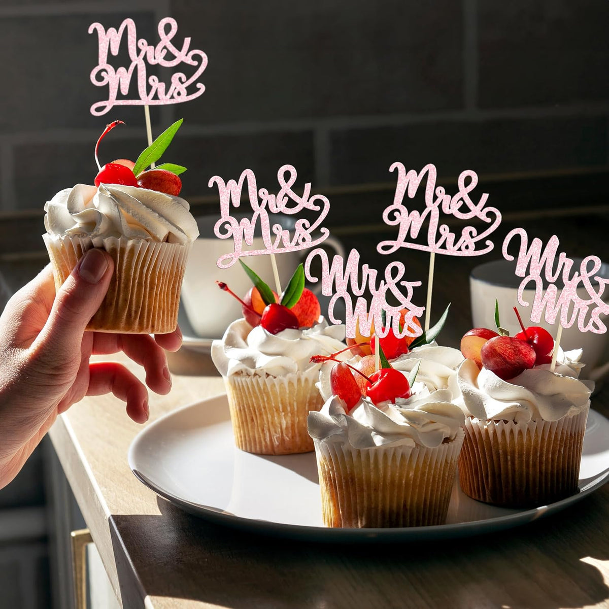 Gyufise 36Pcs Mr & Mrs Cupcake Toppers & Picks Wedding Engagement Cake Decorations for Wedding