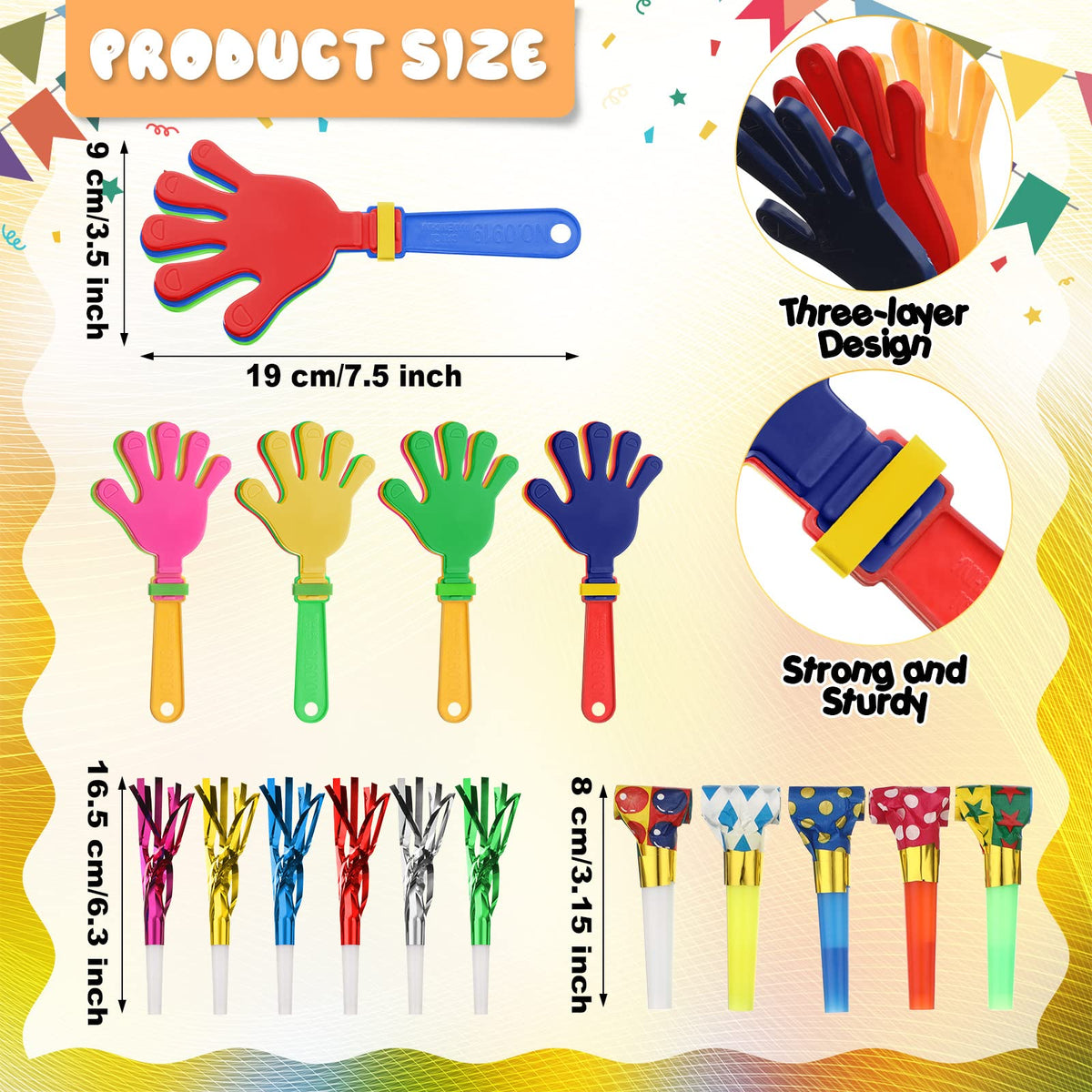 Yunsailing 112 Pcs Noise Makers Bulk, Hand Clappers Party Blowers,112 Pcs