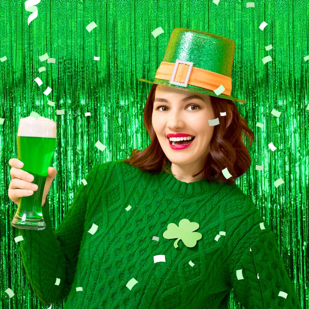 3 Pack Green Foil Fringe Curtain Backdrop, 3.28Ft x 8.2Ft Metallic Tinsel Foil Fringe Streamer