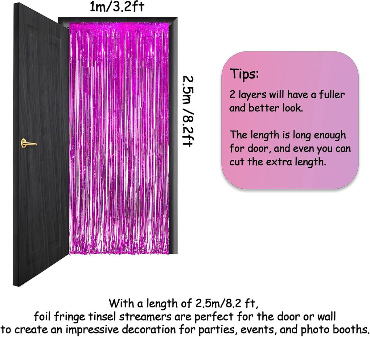 Magenta Tinsel Curtain Party Backdrop - GREATRIL Foil Fringe Curtain Photo Booth Streamers for