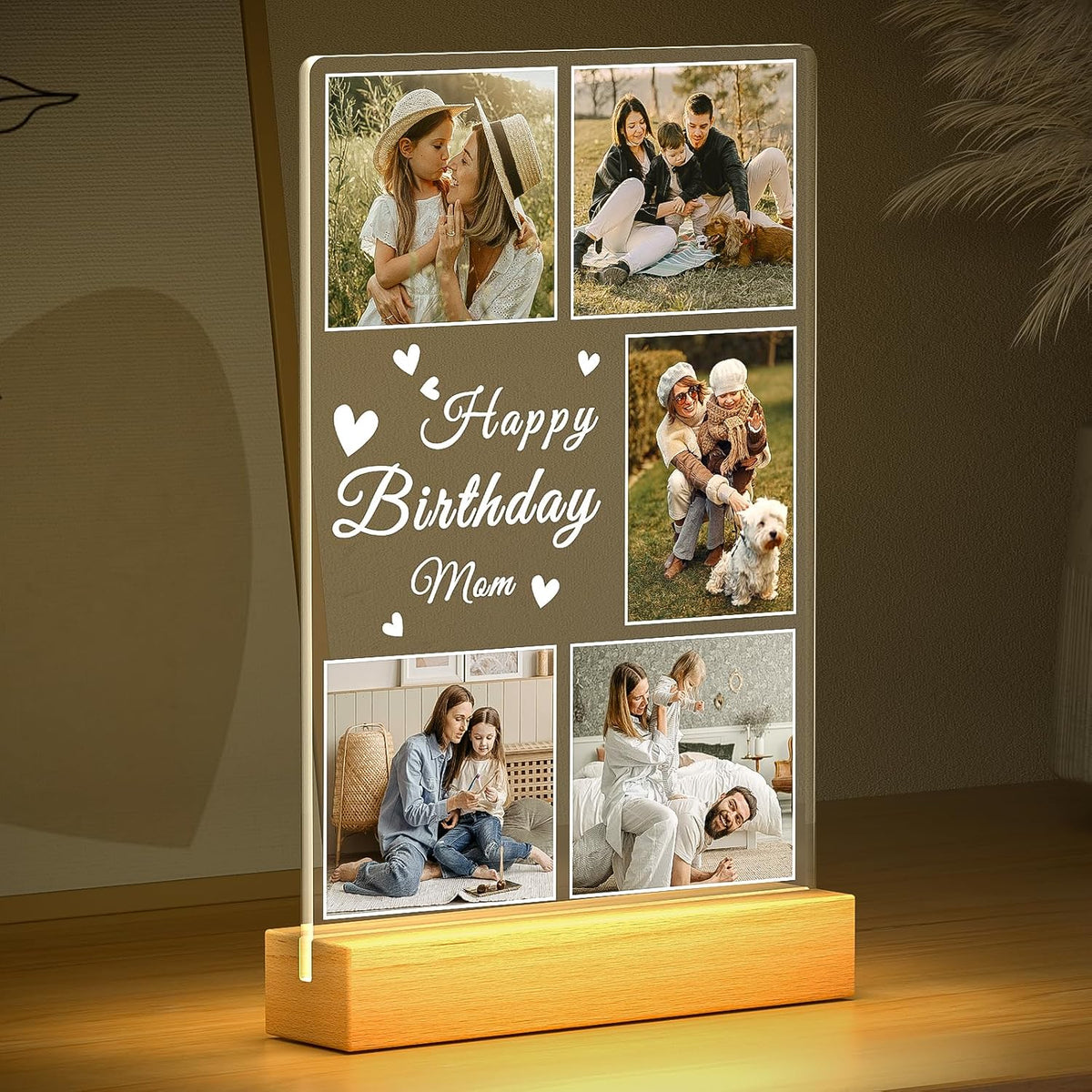 Personalized Birthday Gifts for Mom from Daughter Son, Custom Collage Picture Frames with Night