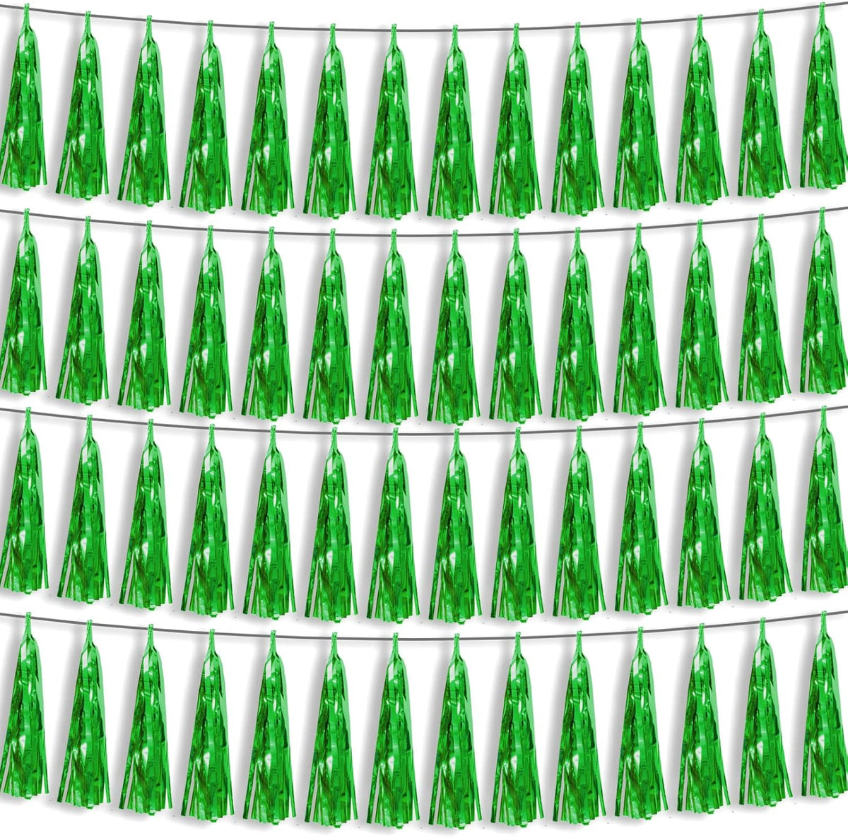 4P Green Foil Fringe Metallic Streamers Banner Tassel Garland for Parade Floats, Bachelorette