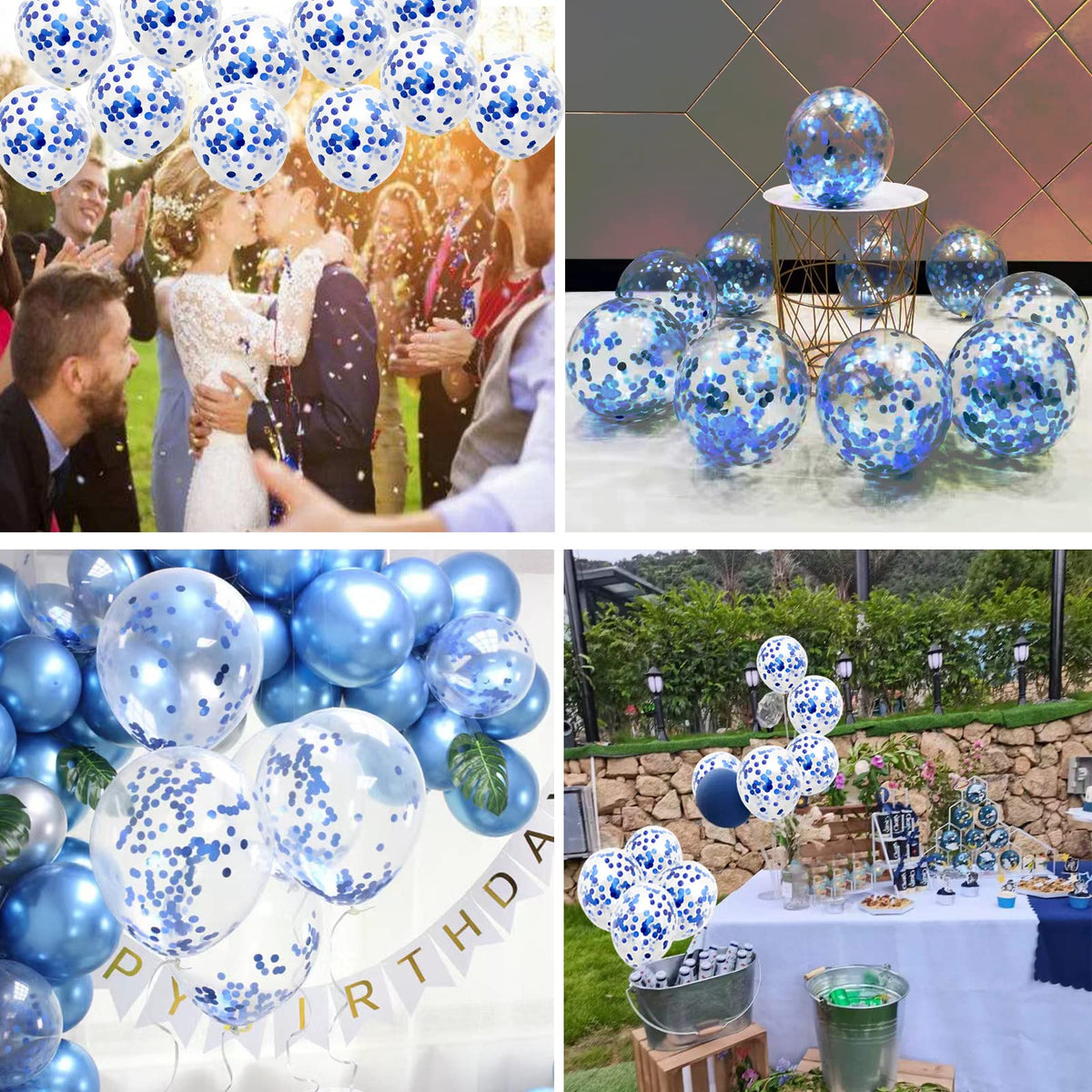 GaesQae Blue Confetti Balloons, 25pcs 12in Latex Balloons with Blue Foil Confetti for Birthday