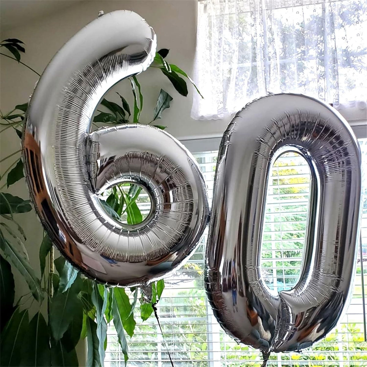 40 Inch Silver Foil Balloon Number 0, Giant Self Inflating Number Balloons 0-9 for Men Women