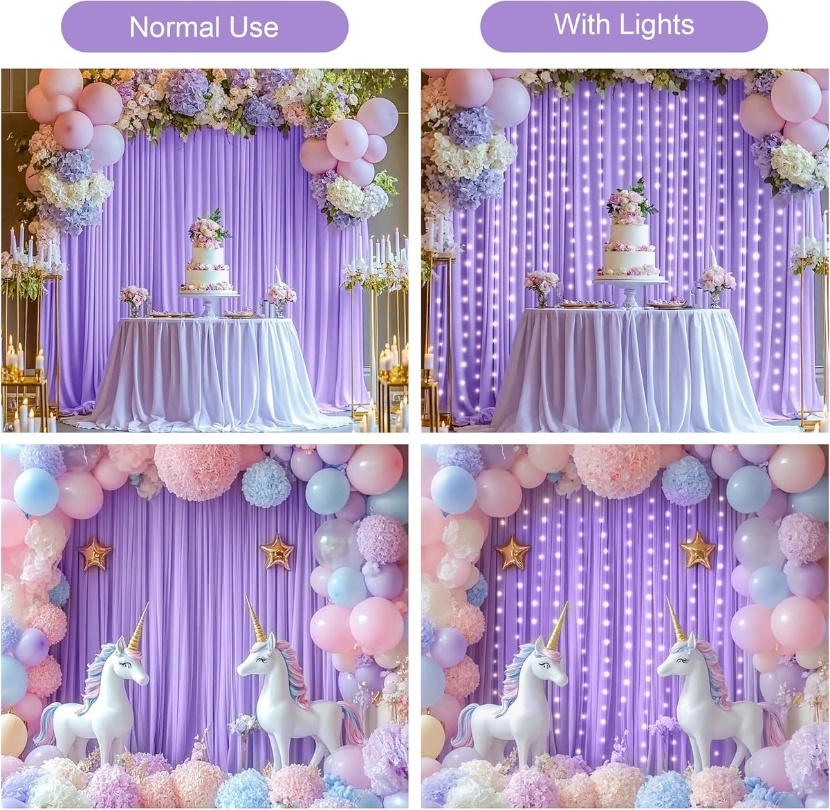 Lavender Backdrop Curtains with Lights for Parties,10x10FT Wrinkle Free Polyester Wedding Photo