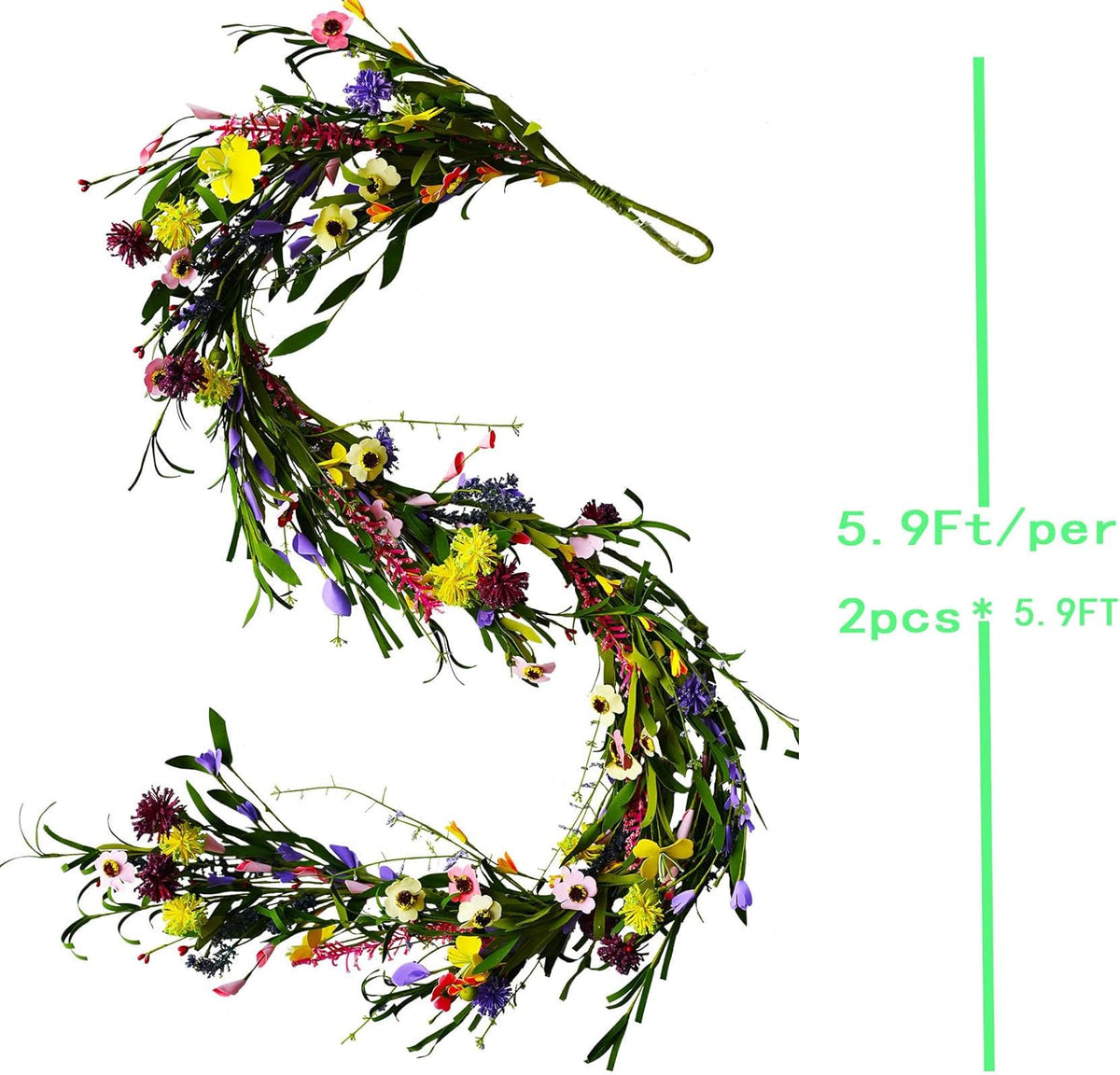 2PCS Artificial Wildflower Garland, 6FT Faux Flower Hanging Vine, Purple Flowers Ivy, Spring Summer