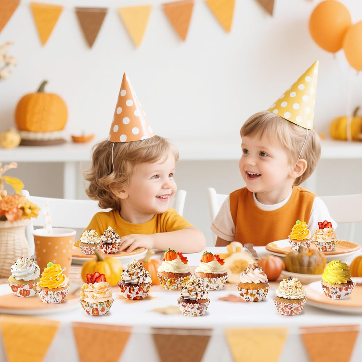 COcnny Fall Mini Cupcake Liners - 600pcs Autumn Watercolor Muffin Paper Cupcakes Baking Cups