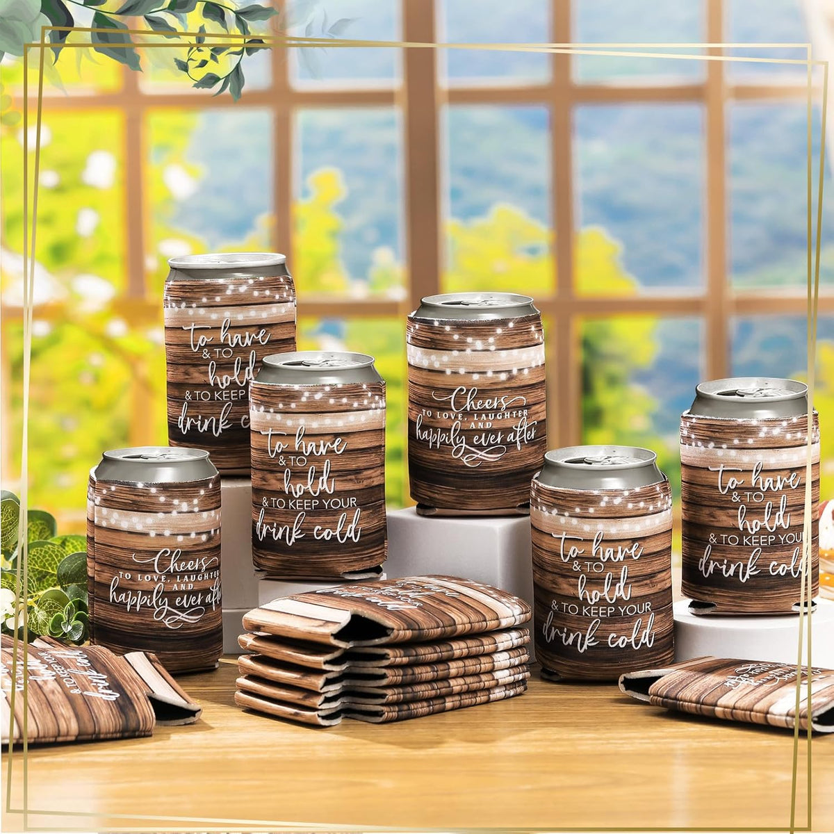 50 Pieces Wedding Can Cooler Bulk Engagement Party Favors for Guests Cheers to Love Laughter and