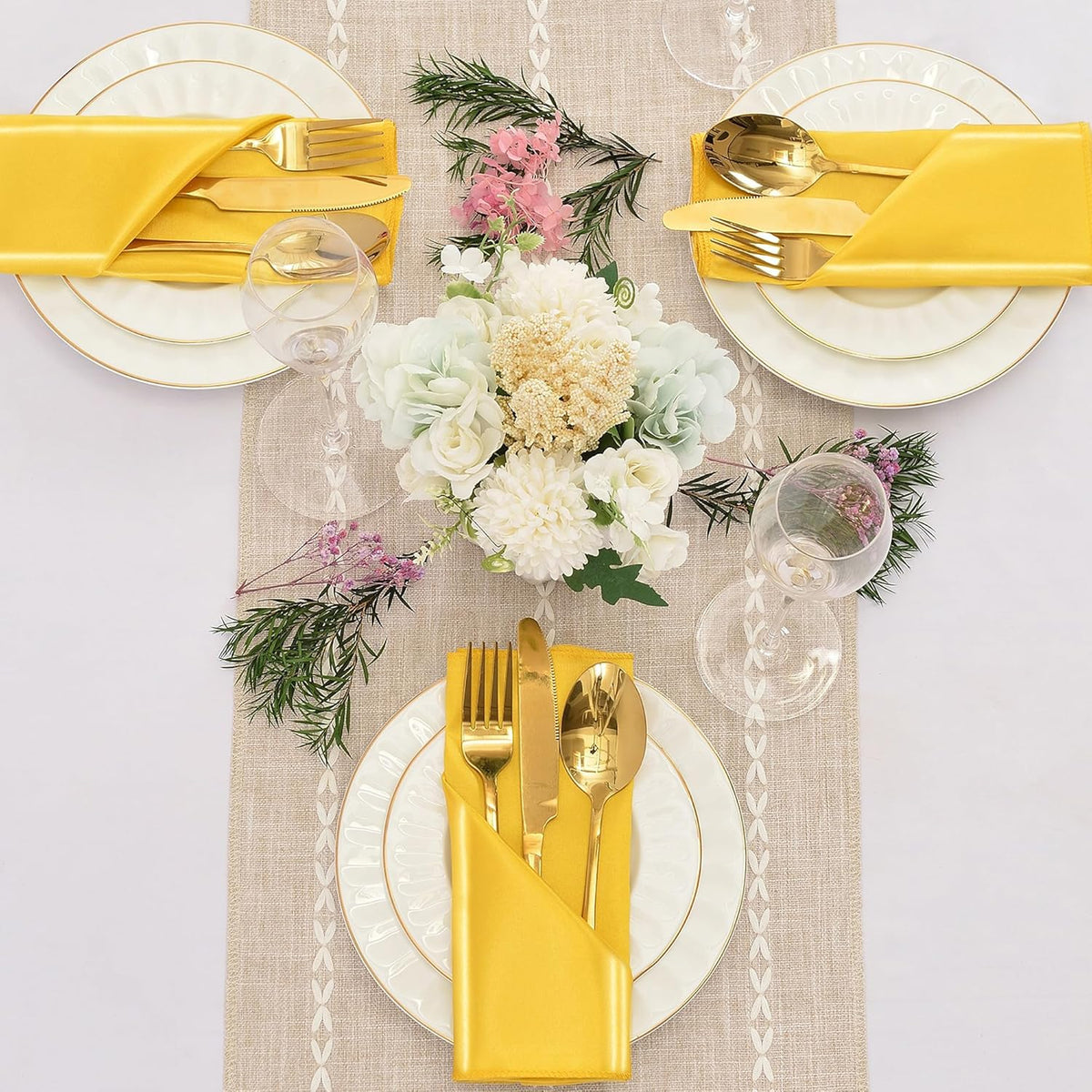 50 Pieces Gold Satin Napkins, 17" x 17" Square Table Napkins, Silky Soft Smooth Washable Napkins