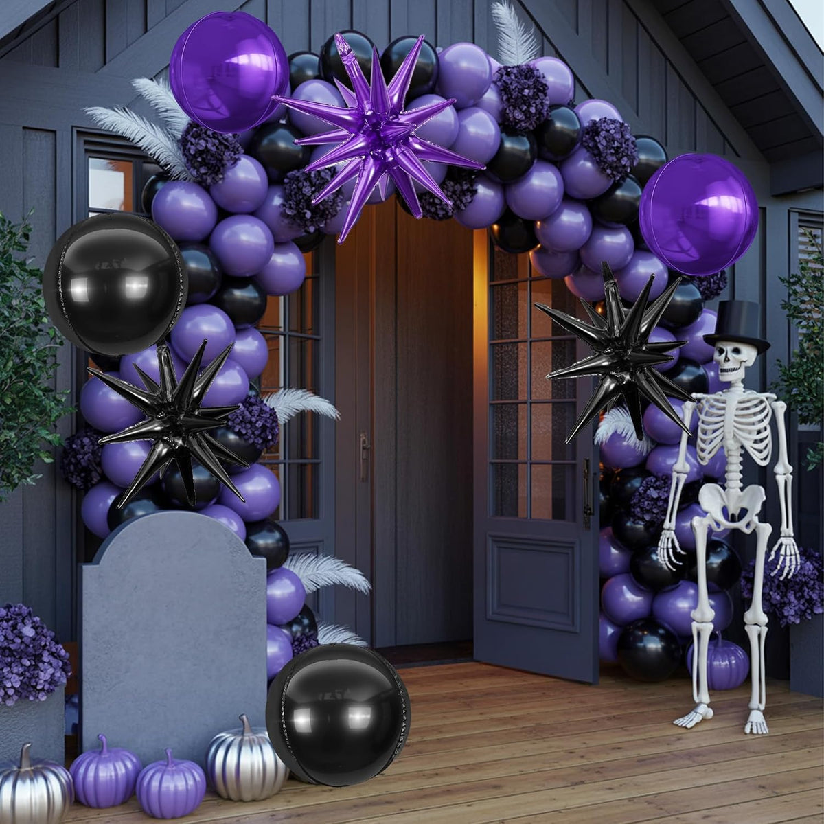 6Pcs Black Purple Foil Balloons,22Inch Purple Black 4D Round Ball Balloon and Explosion Star