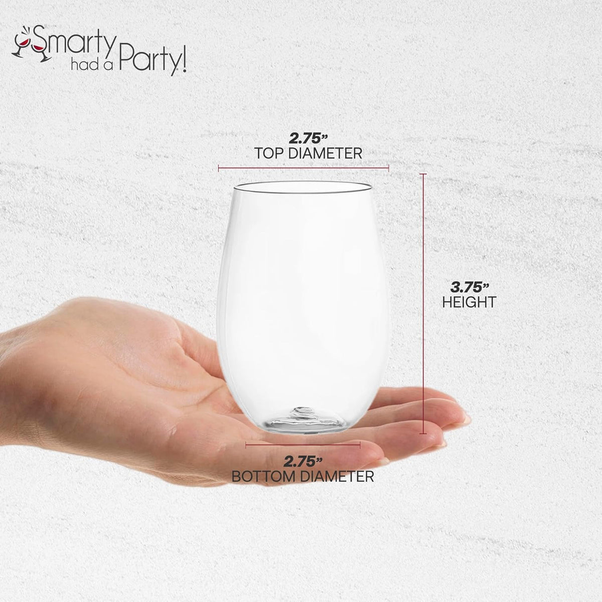 Smarty Had A Party 16 oz Clear Stemless Plastic Wine Glasses, Unbreakable Disposable Drinkware for
