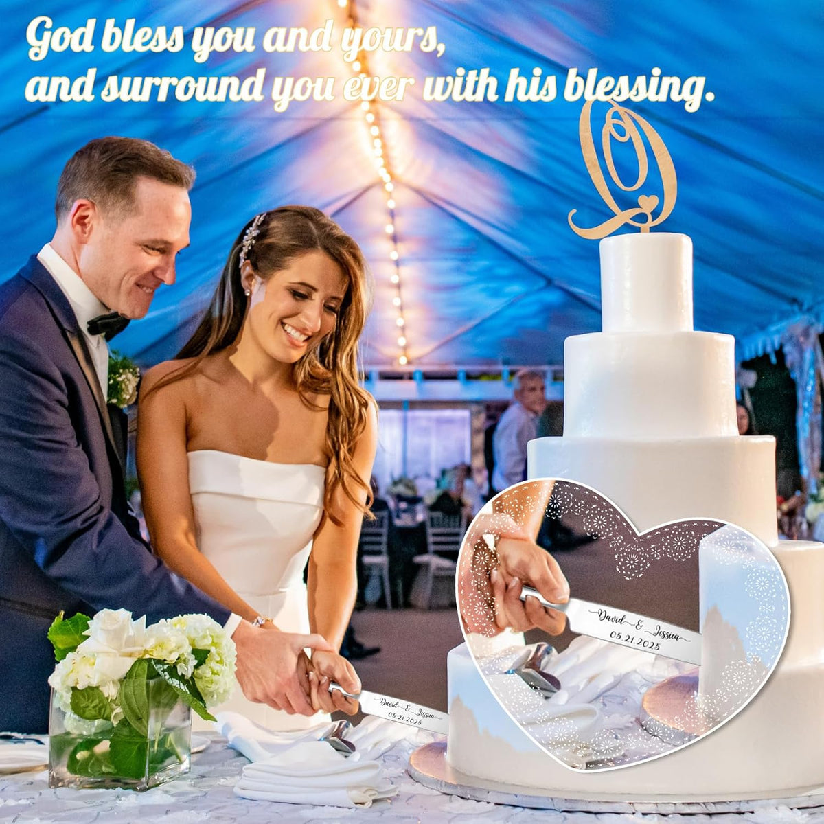 Custom Wedding Cake Knife and Server Set Personalized Cake Cutter with Engraved Text Bridal Cake