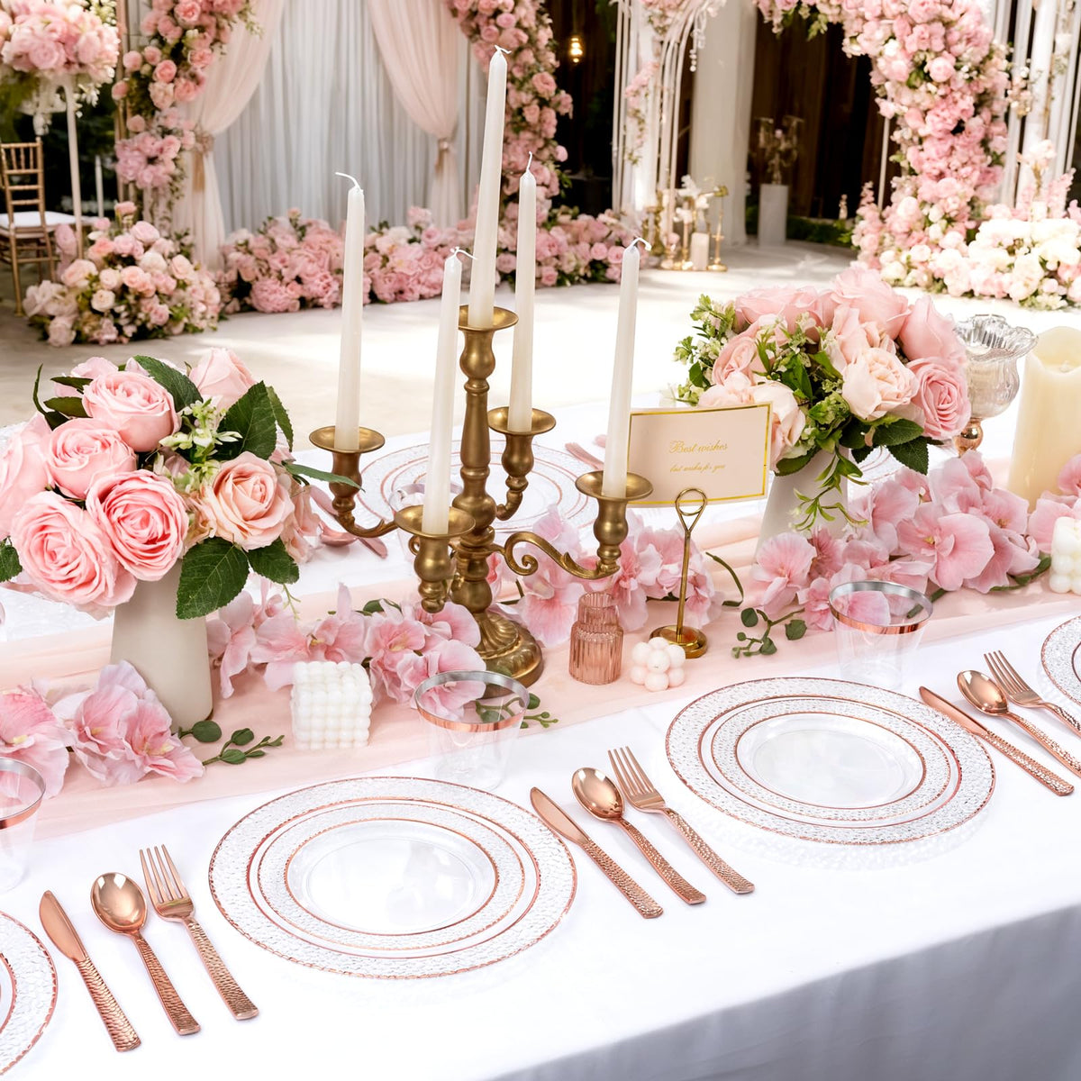 Ciaell 150PCS Rose Gold Plastic Plates – Disposable Plates with Rose Gold Plastic Silverware