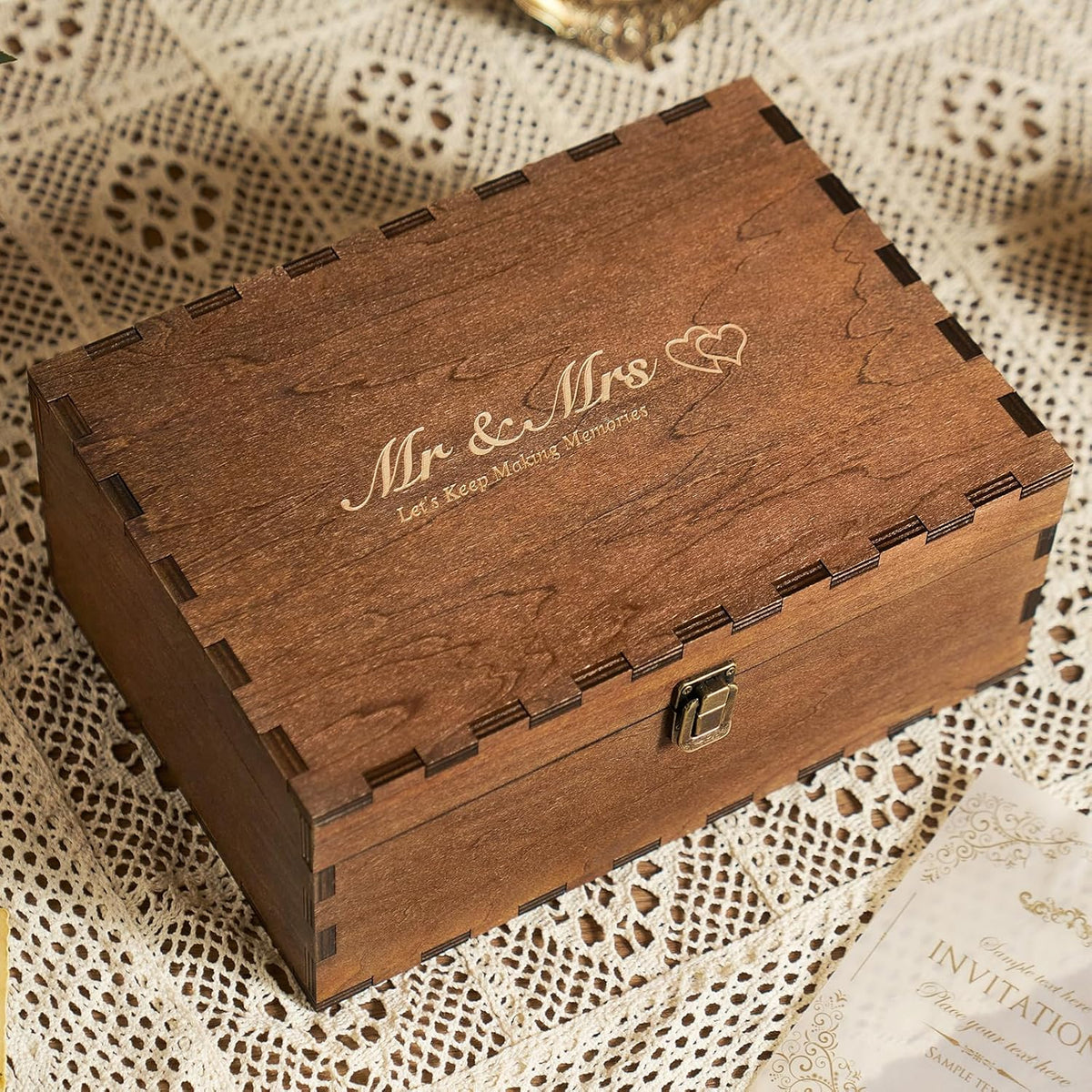 AW BRIDAL Mr and Mrs Wedding Keepsake Box Large for Couples, Wooden Engraved Memory Boxes with