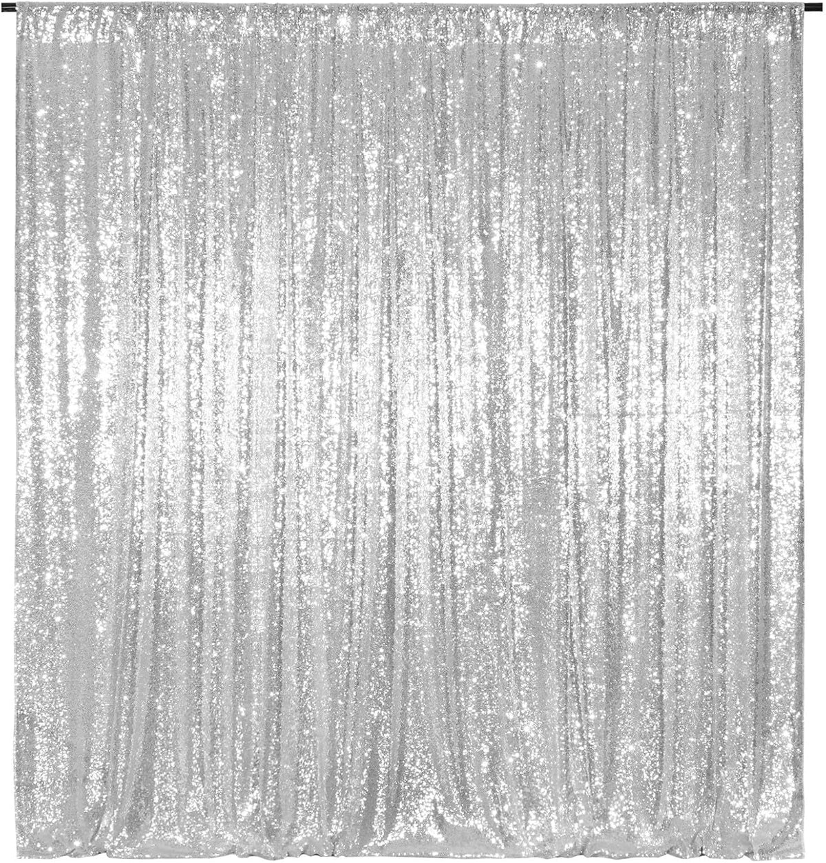 Poise3EHome Silver Backdrop,8FT x 10FT Silver Sequin Photography Backdrop Curtain for Party