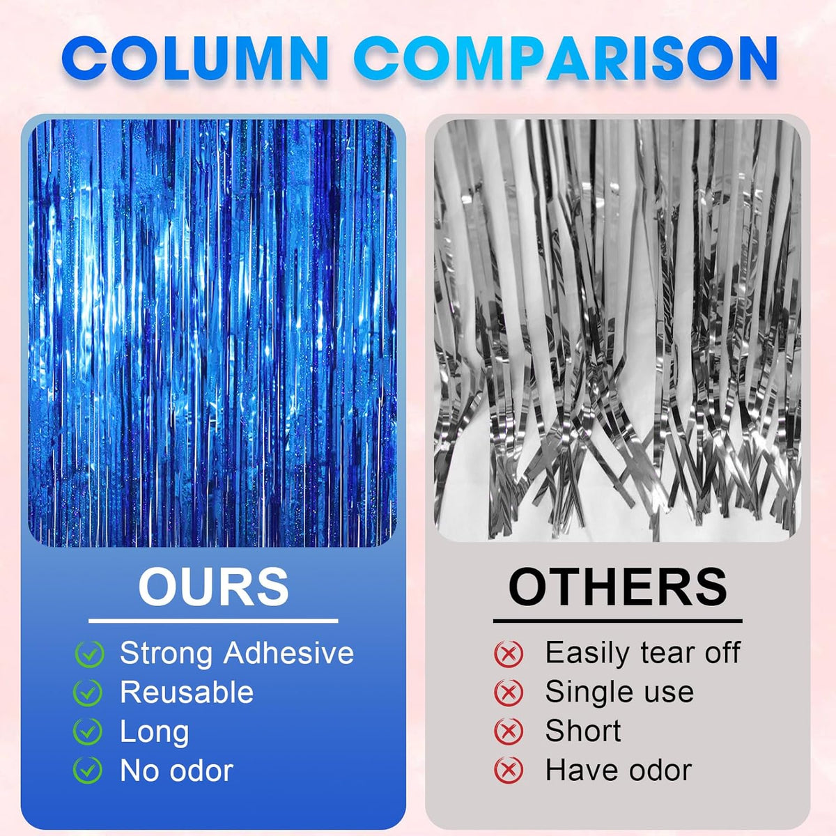 2 Pack Blue Tinsel Foil Fringe Curtains, Blue Party Decorations, Metallic Tinsel Party Streamers