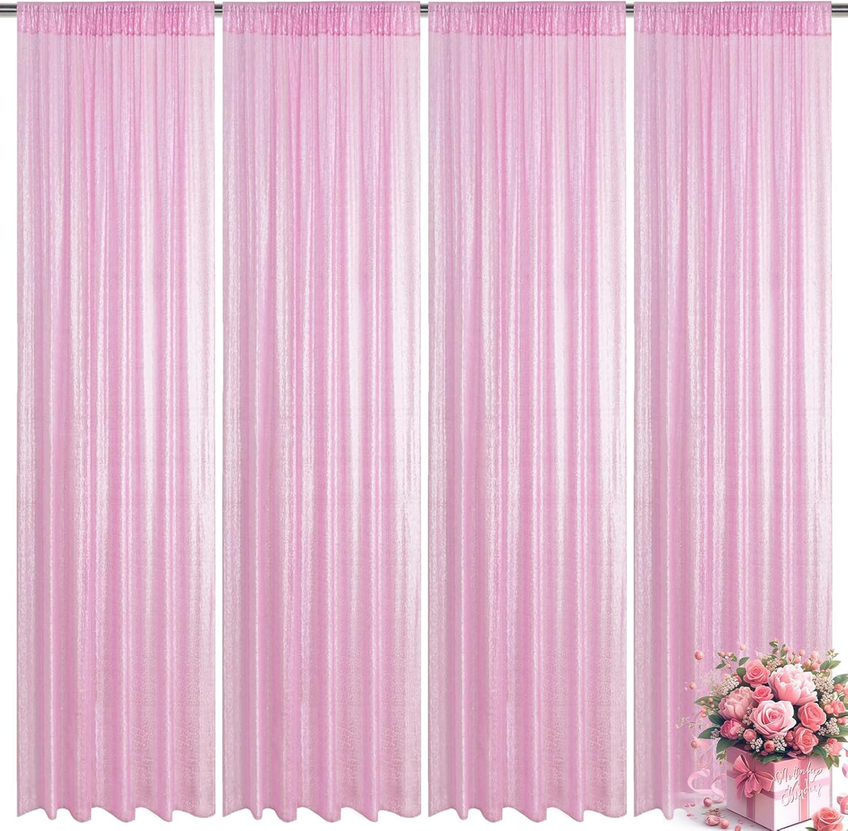Matte Pink Sequin Backdrop Curtain 4 Pieces 2FTx8FT Glitter Photography Backdrop for Party Wedding