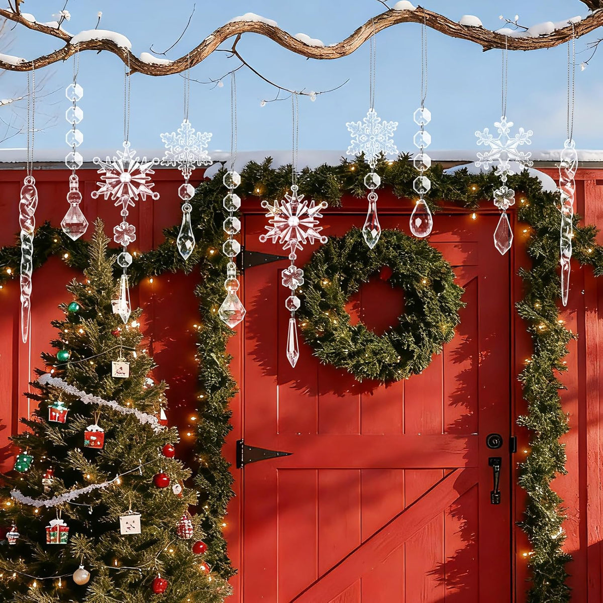 40pcs Christmas Ornaments Set for Tree Decorations- Hanging Acrylic Crystal Snowflake Christmas
